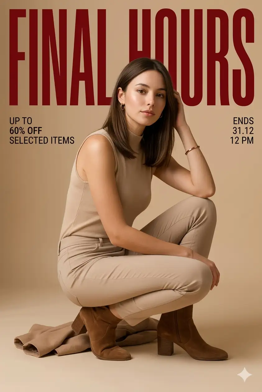 Ultra-realistic fashion advertisement poster, minimalist editorial style.