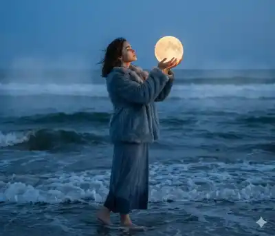 A woman standing in profile view in the ocean surf
