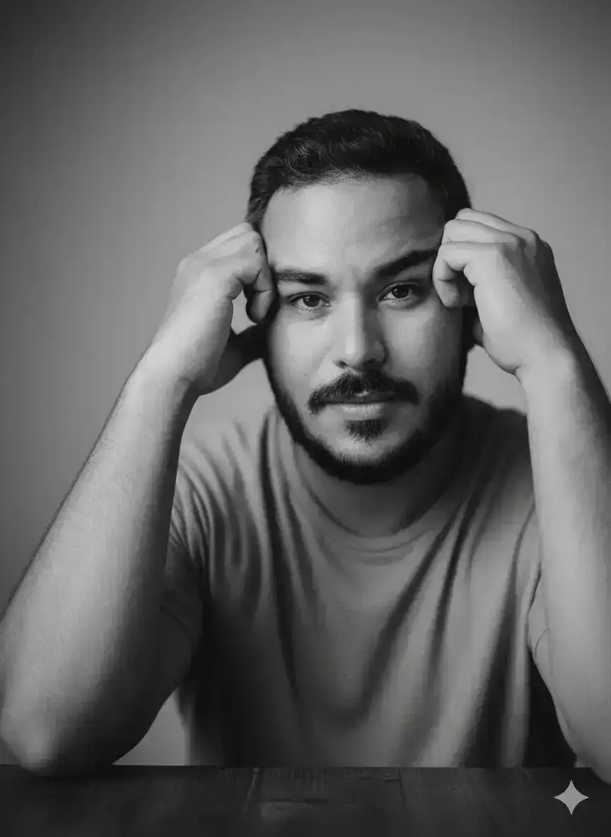 Introspective Cinematic Black and White Portrait