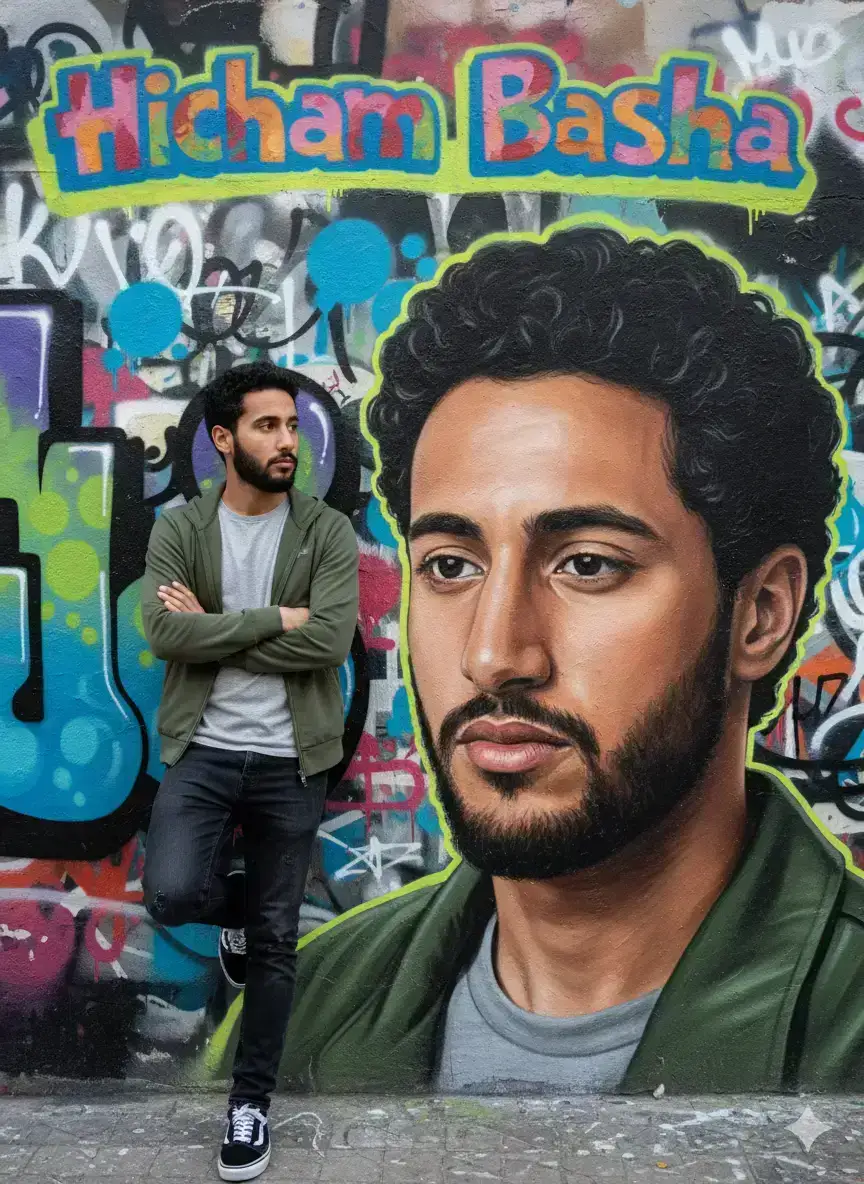 Man Poses Against Graffiti Mural