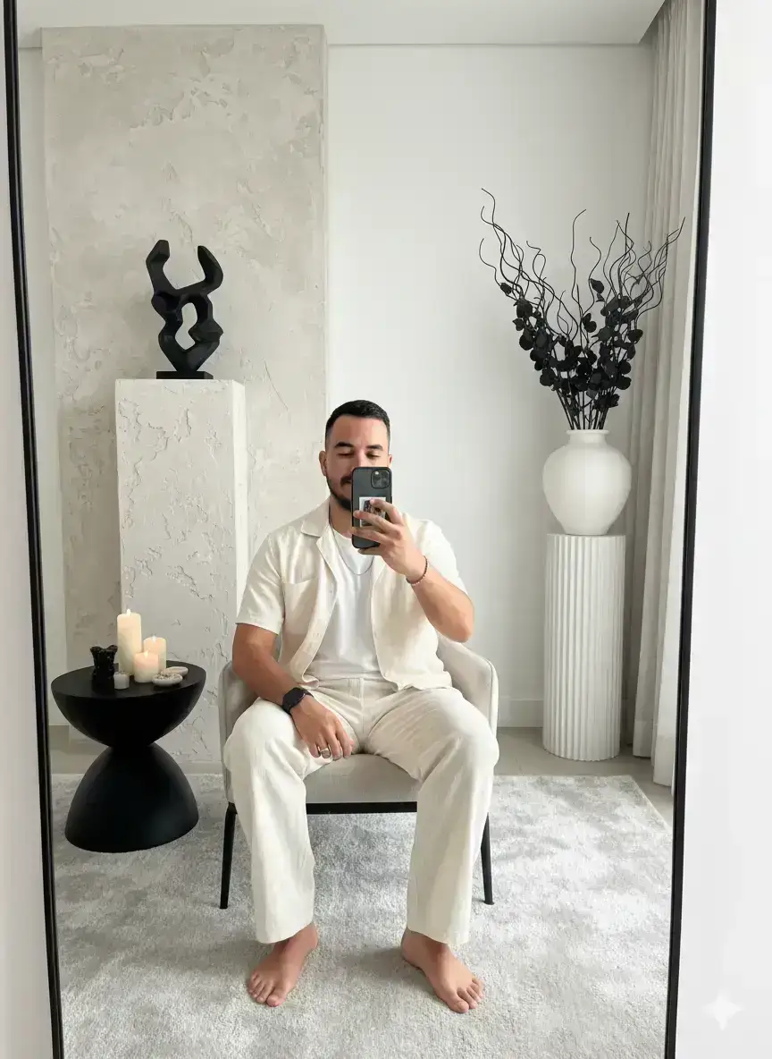 Man Takes Selfie in Minimalist Setting