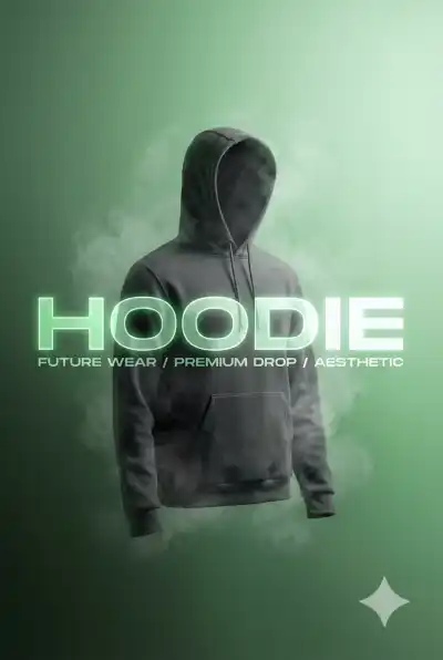 Modern streetwear hoodie on minimalistic background, cinematic lighting