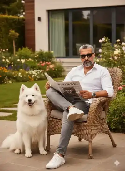 Editorial full-body portrait of a handsome stylish man 