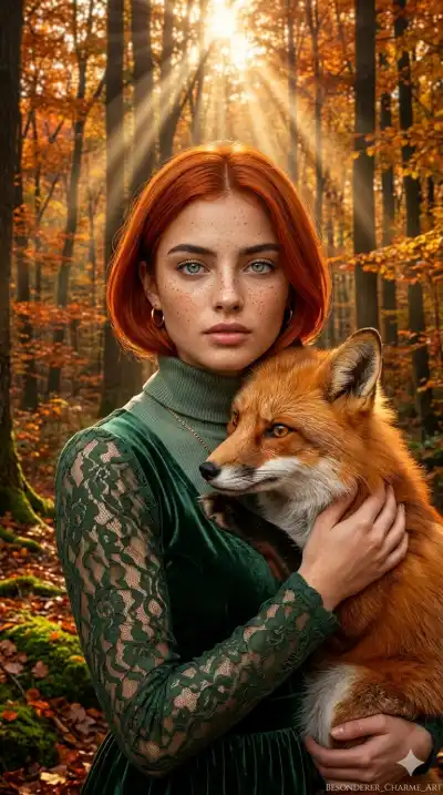 cinematic portrait of a young woman with striking fiery red bob haircut, fair skin covered in cute freckles across her nose and cheeks