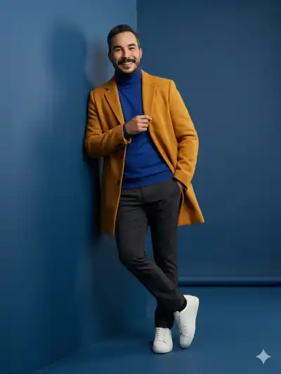 modern studio fashion campaign portrait of a stylish young man in his late 20s