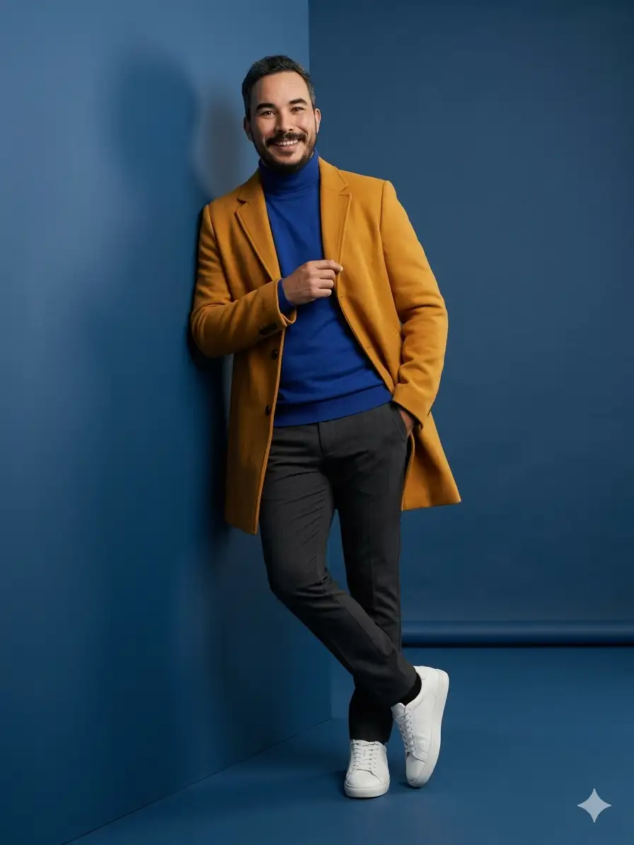modern studio fashion campaign portrait of a stylish young man in his late 20s