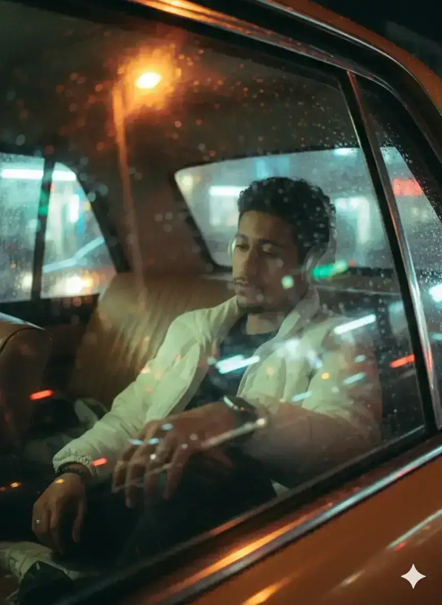 Taxi Window Reflections, City Solitude