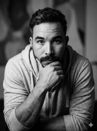 cinematic black and white portrait of a handsome young man with short