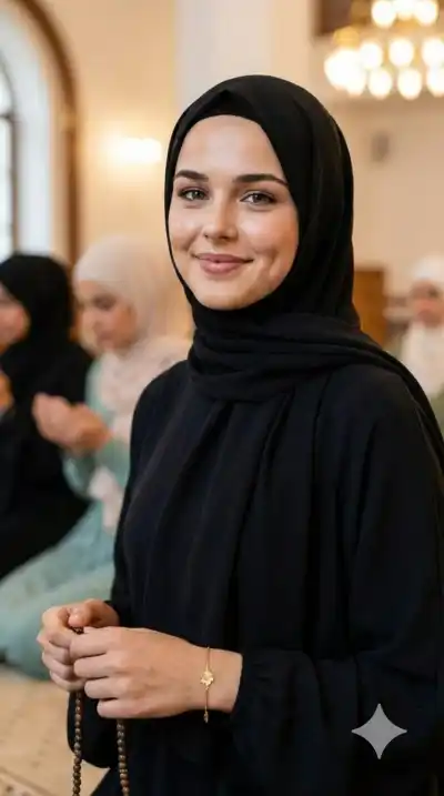 natural Muslimah portrait, Instagram-style realism, positive vibes