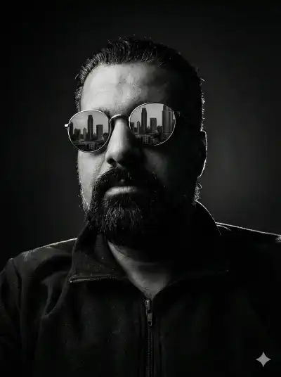  cinematic black and white portrait of a man looking slightly upward