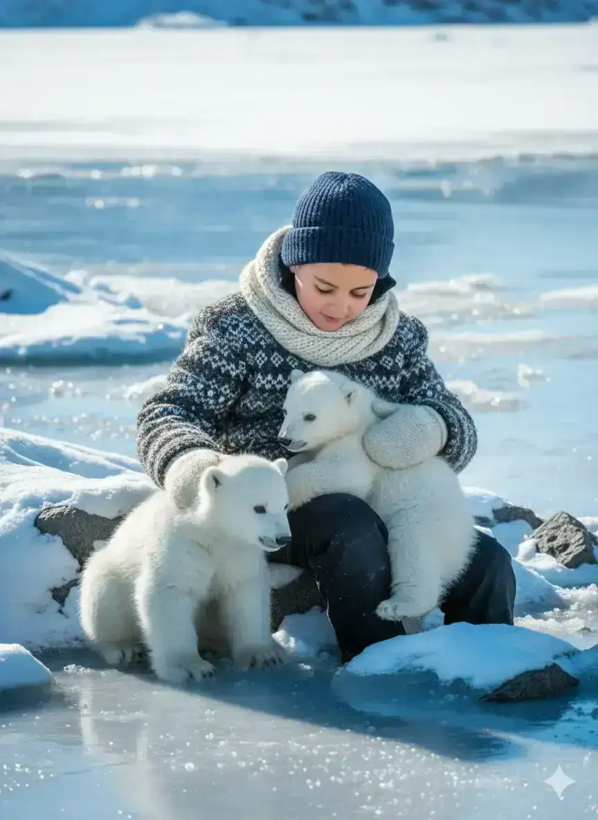 Man With Polar Bear Cubs