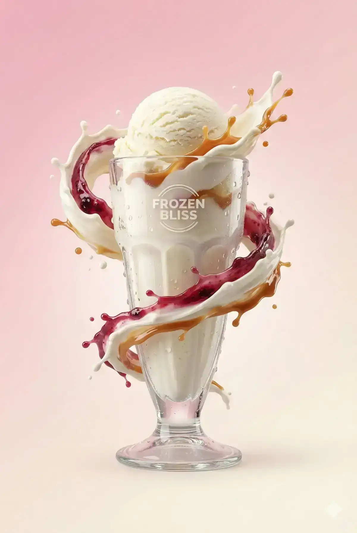 8K Ultra-Realistic Promotional Professional studio product photography of a ICE CREAM GLASS
