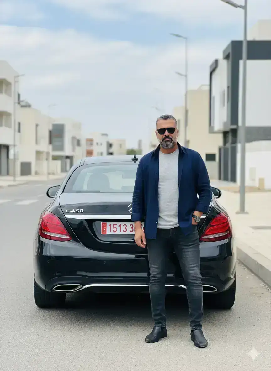 Man Poses With Mercedes-Benz