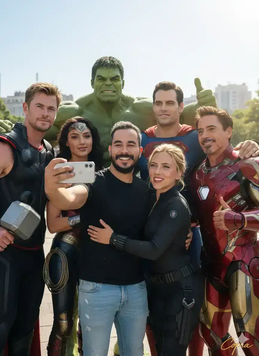Superhero Group Selfie With User