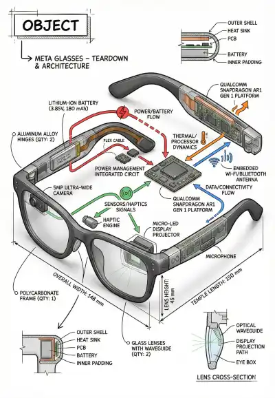 Meta glasses,Technical infographic and product teardown
